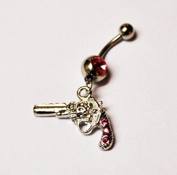 Items similar to Pink Gun Belly Button Ring, Gun Navel Jewelry, belly