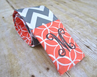 Monogrammed camera strap cover (coral/gray)