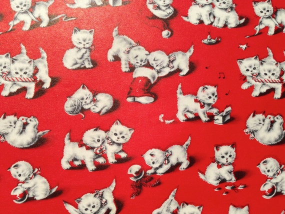 Vintage Christmas Gift Wrapping Paper Just Kittens by