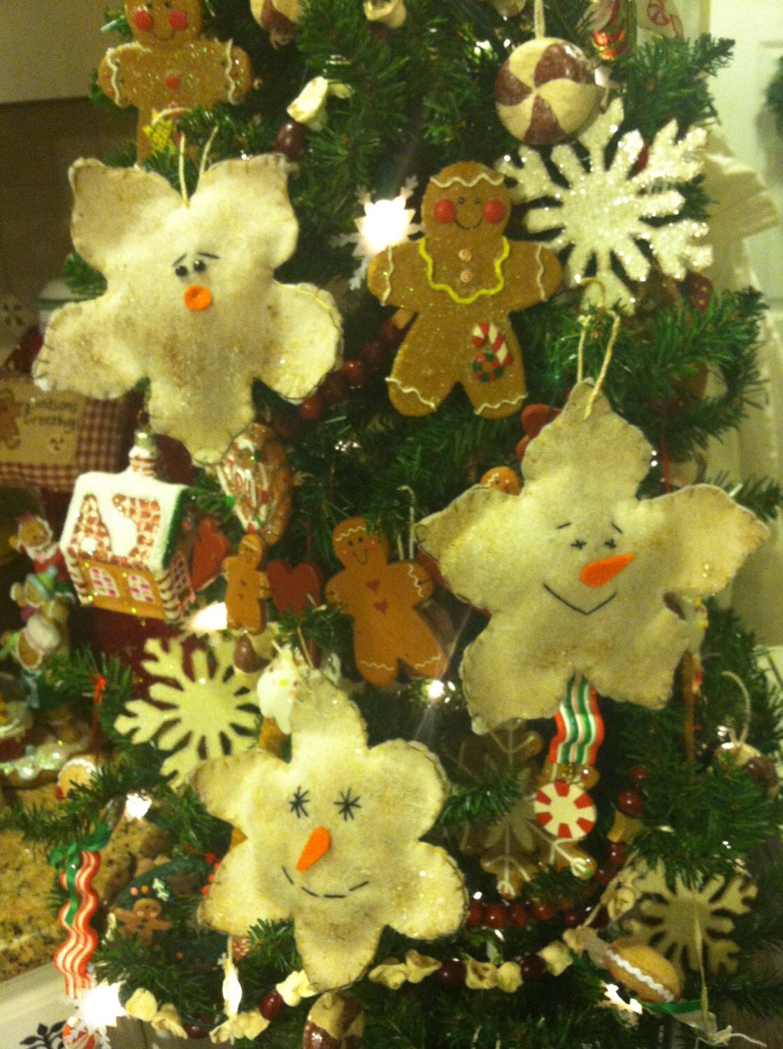 Set of Three Primitive Christmas Handmade Snowflake Ornaments, Ornies or Tucks