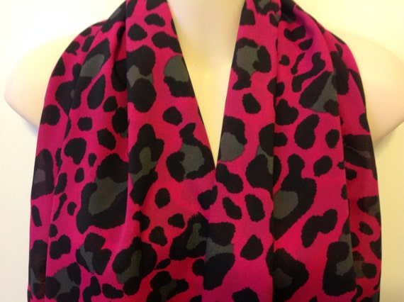 SALE Hot Pink Leopard Print Chiffon Infinity Scarf