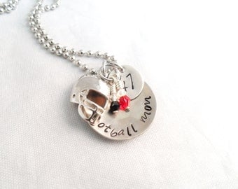 FOOTBALL MOM NECKLACE- Hand stamped, Mom Jewelry, Sports Jewelry, Team Colors with keychain option
