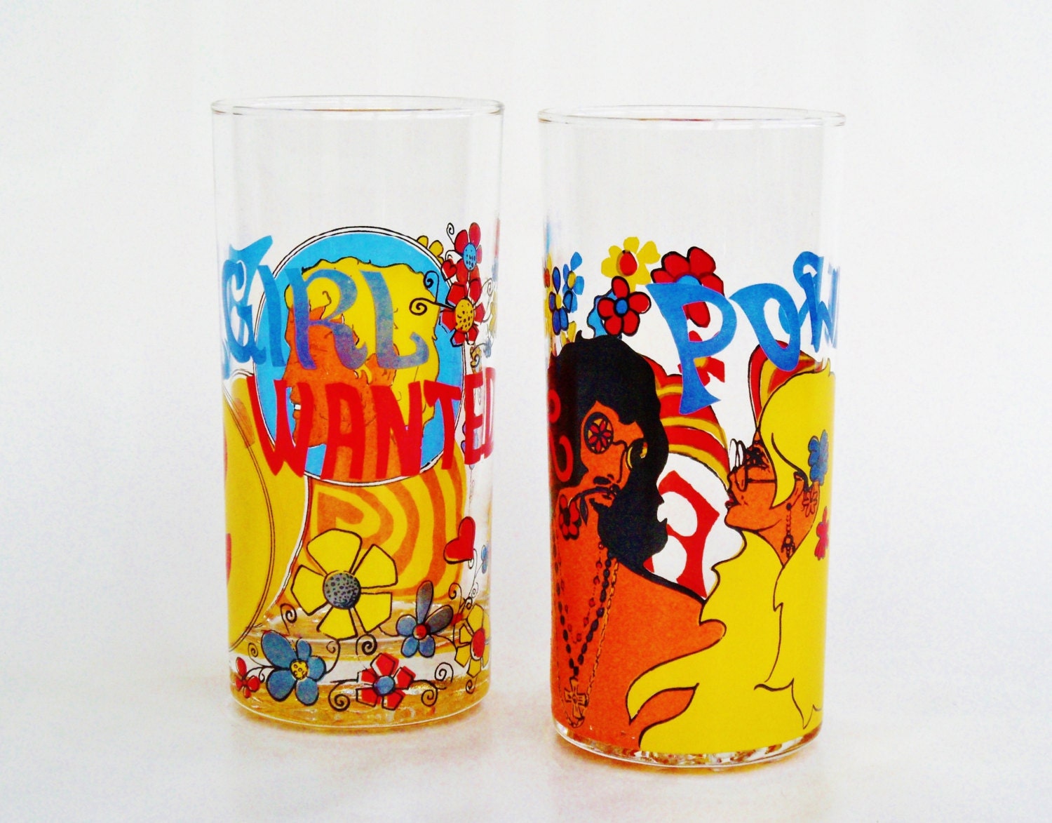 Retro tumblers Italian drinking glasses flower power longdrink