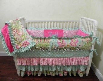 Baby Girl Crib Bedding Set Syndal - Girl Baby Bedding, Kumari Garden Crib Bedding, Ruffle Skirt
