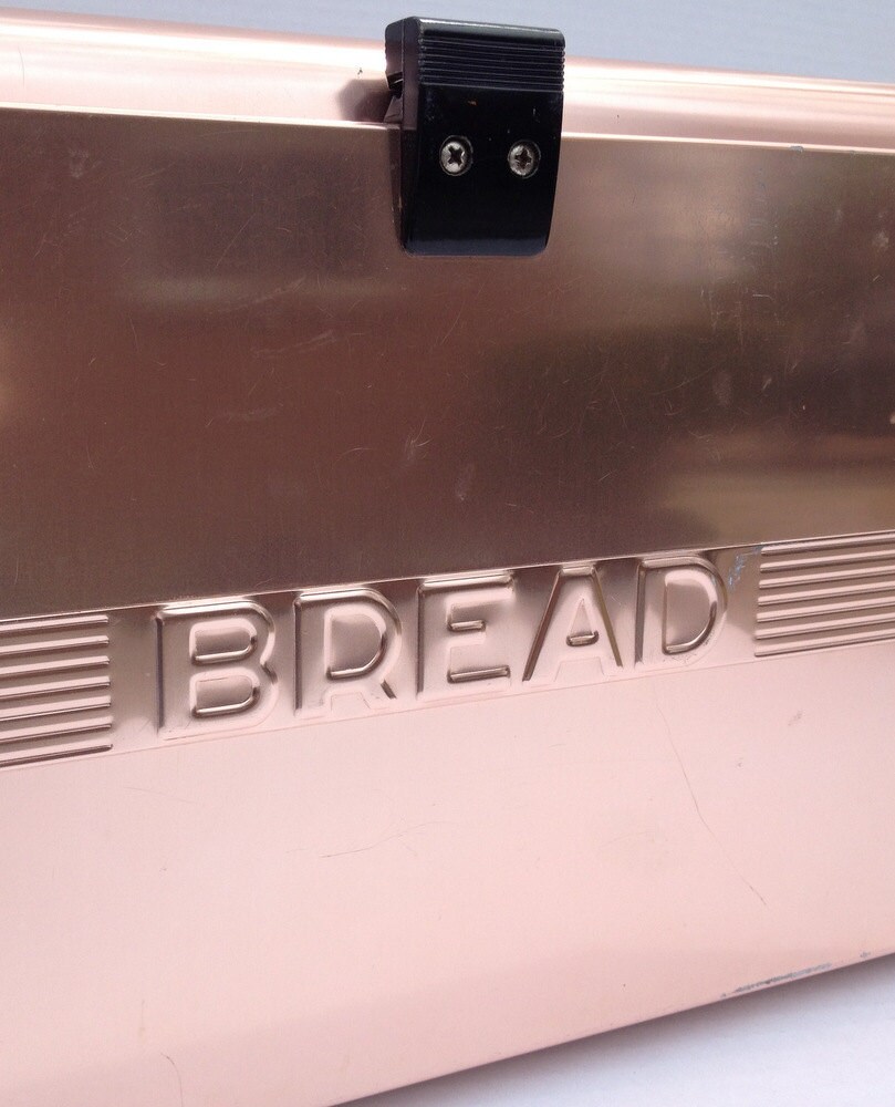 Vintage Bread Box Copper Bronze Styled with Roll Shelf Large