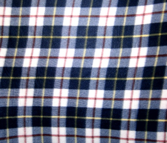 Items similar to Plaid Navy Blue Yellow Red Fleece Fabric -By the Yard ...