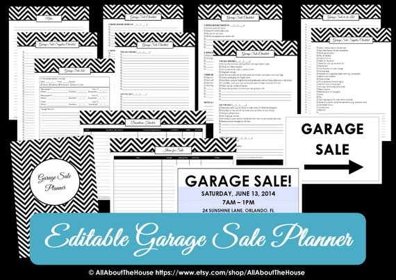 BLACK EDITABLE Garage Sale Planner yard sale Organizer