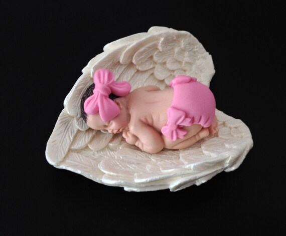 Fondant Baby Inside Angel Wings Cake Topper For Baby Shower