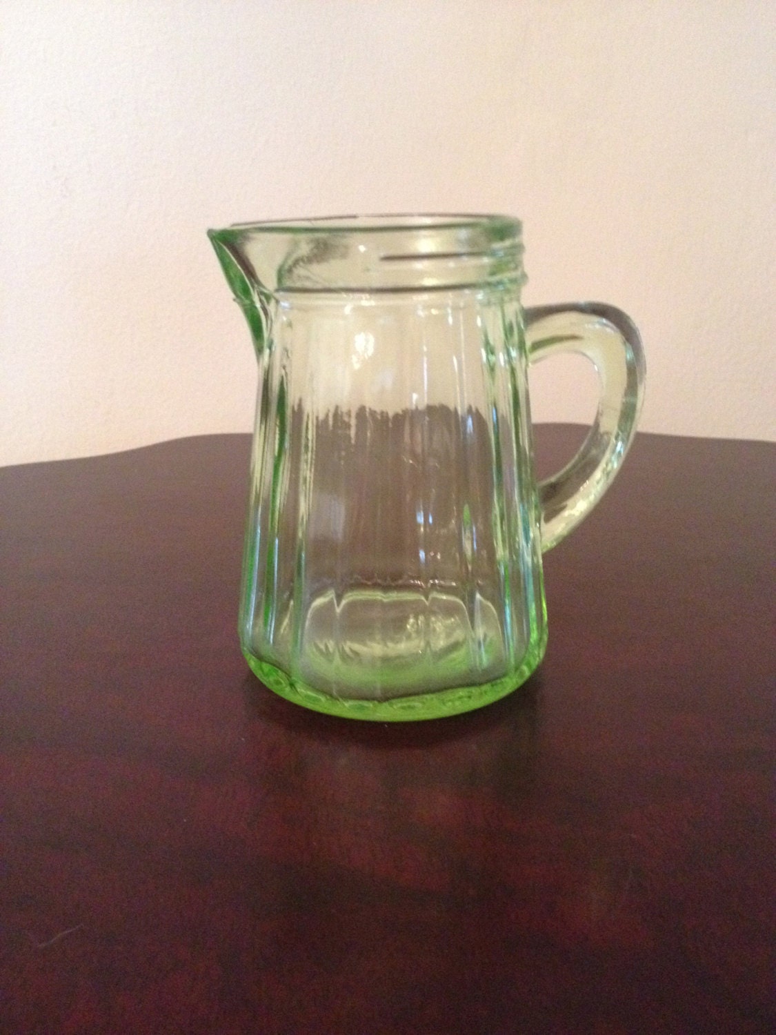 Vintage Anchor Hocking Green Ribbed Glass Syrup Pitcher Sale 4916