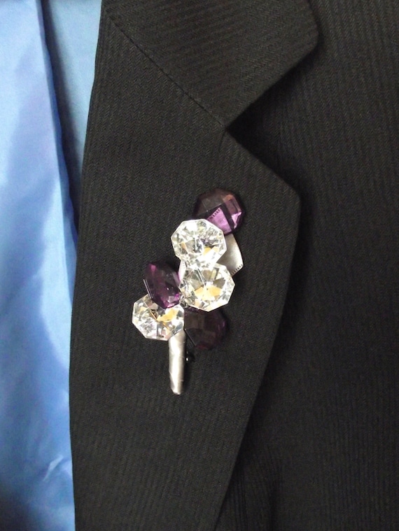 Rhinestone and purple crystal boutonniere