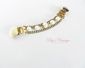 1960s Vintage Gold Tone White Faux Pearl Sweater Clip/Guard Jewelry Accessory