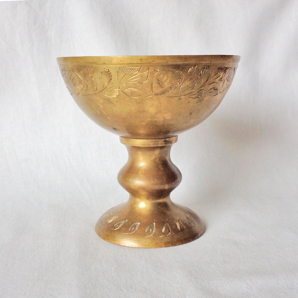 Etched Vintage Brass Chalice Cup Holy Grail / Indiana Jones