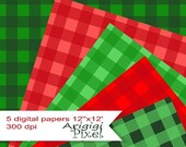 ON SALE 50 % OFF printable gingham digital collage sheet, Christmas colors, green, red, scrapbooking paper pack, background, set of 5, insta Il_170x135