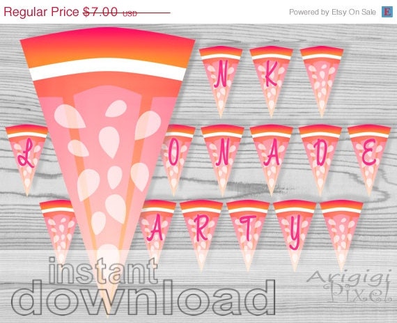 ON SALE 50 % OFF pink lemonade party banner, printable party decoration, craft supplies, home printables, instant download Pdf files Il_570xn