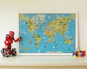 Children's Doodle World Map With Crayons gift craft