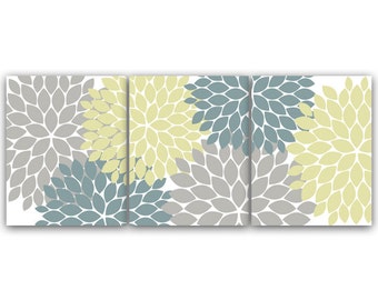 Home Decor Art INSTANT DOWNLOAD Grey Teal Flower Burst Art Bathroom Wall Art Bedroom Decor Set of 3 Art Print - HOME72