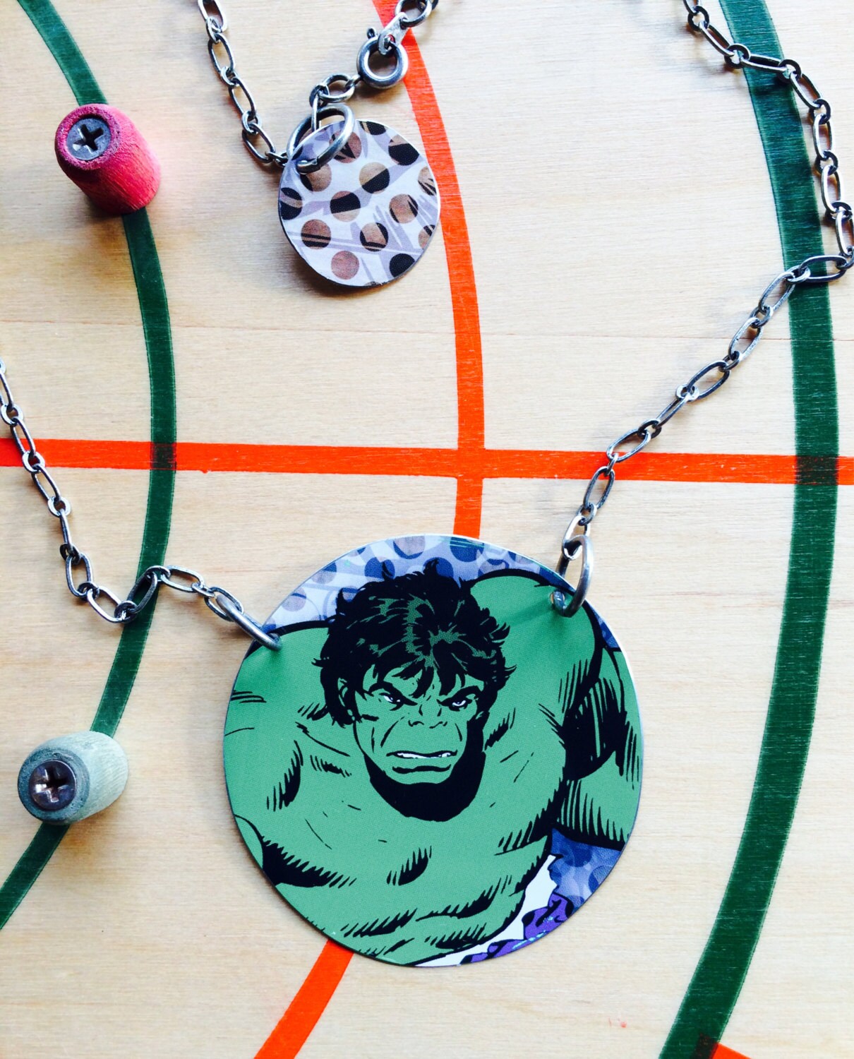 Hulk necklace upcycled superhero necklace savaged metal