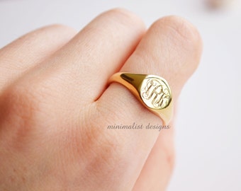 Sterling Silver, Gold Signet Ring, gold, Monogram, Gold signet, Engraved Ring, Bridesmaids Ring