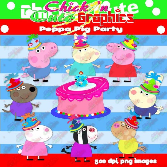 Peppa Pig and friends party graphics, 300 dpi, png format, instant download