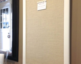 Burlap bulletin board, OVERSIZE framed magnetic board, lt. tan burlap, office decor, rustic Wedding, place card display