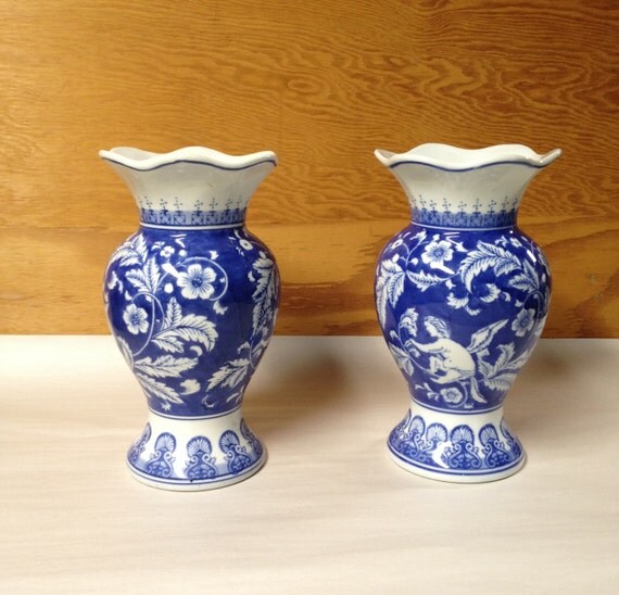 China Blue Fine Porcelain Vases Seymour Mann Pair Baluster