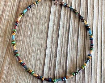 Czech Picasso Seed and Bugle Bead Ankle Bracelet, beaded anklet, bohemian ankle bracelet, boho, bohemian, hippie, boho anklet