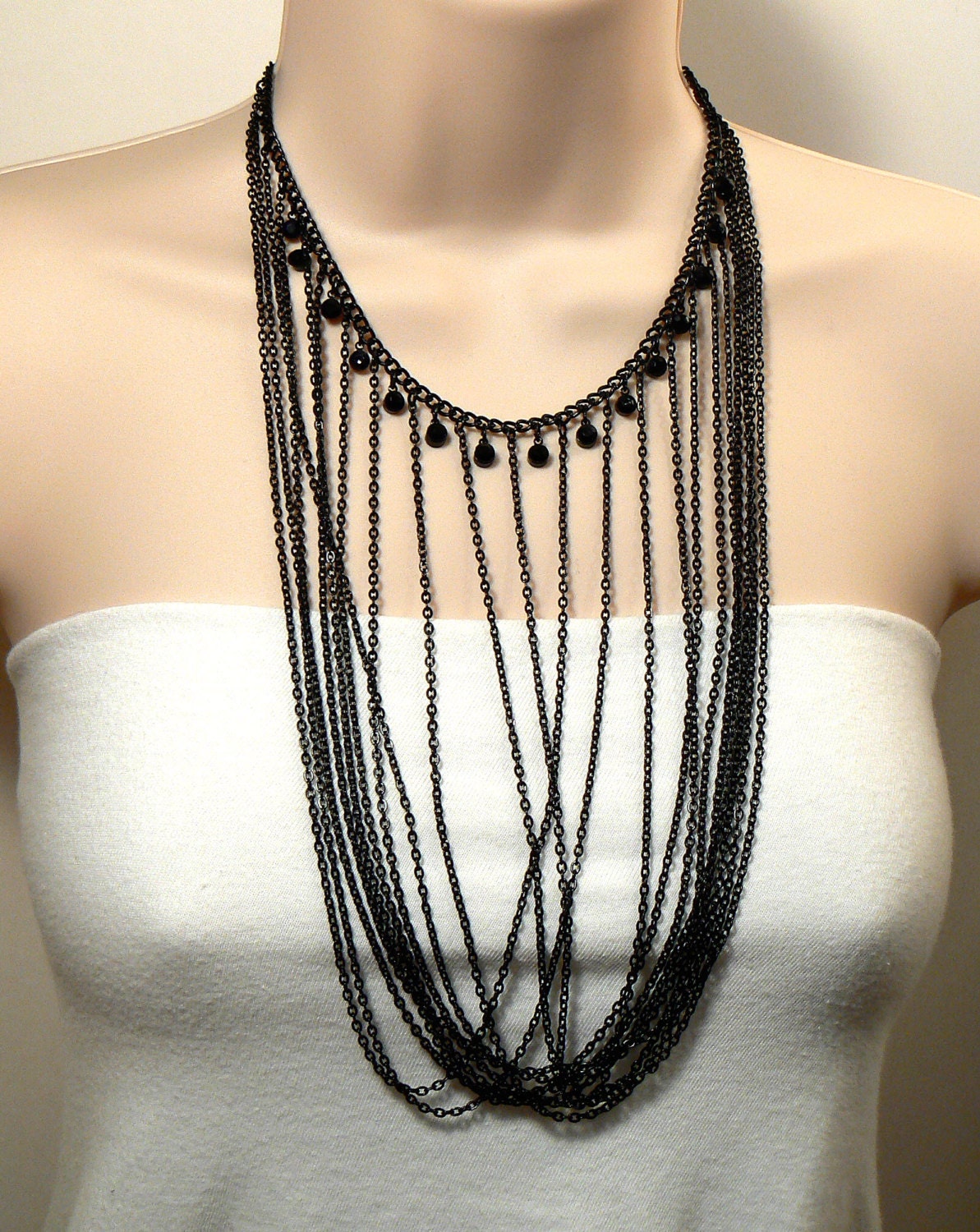 Long Black Chain Necklace Layered Black Chain Necklace