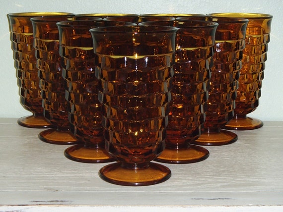 Set Of 10 Vintage Amber Colored Drinking Glasses 6990