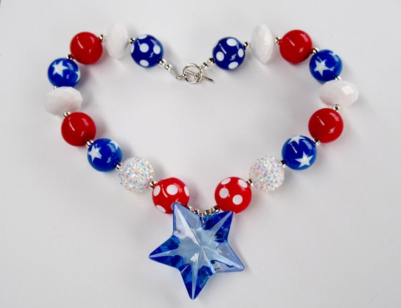 4th of July Chunky Bead Necklace Patriotic Chunky Bead