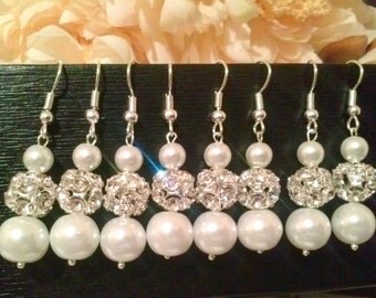 set of 6 bridesmaid pearl earrings,set of 6 bridesmaid gift earrings, gift idea,tear drop bridal earrings,affordable bridesmaid gift
