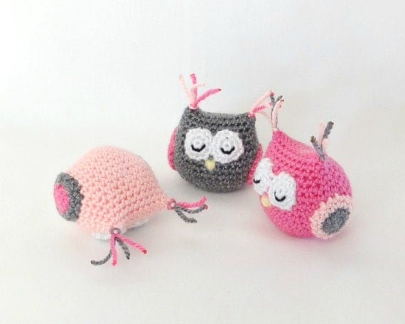 Baby girl amigurumi owl. Handmade crochet animal toy. Unique