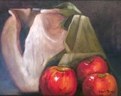 Red Apples and Wooden Urn  12" x 16"  prints only, original oil sold    see similar in shop or  www.barbbrownsart.com