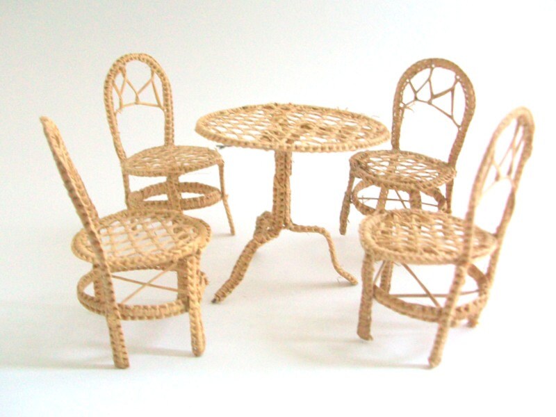 Miniature Patio Set, Dollhouse Patio Set, Miniature Wicker Furniture