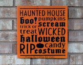Halloween Collage Sign, 12x12, Ready To Ship, OOAK Halloween Decor, Fall Decor, Halloween Decor, Haunted Houses, Trick or Treat, Pumpkins