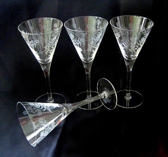 Vintage Martini Glasses Etched Crystal Champagne/Martini
