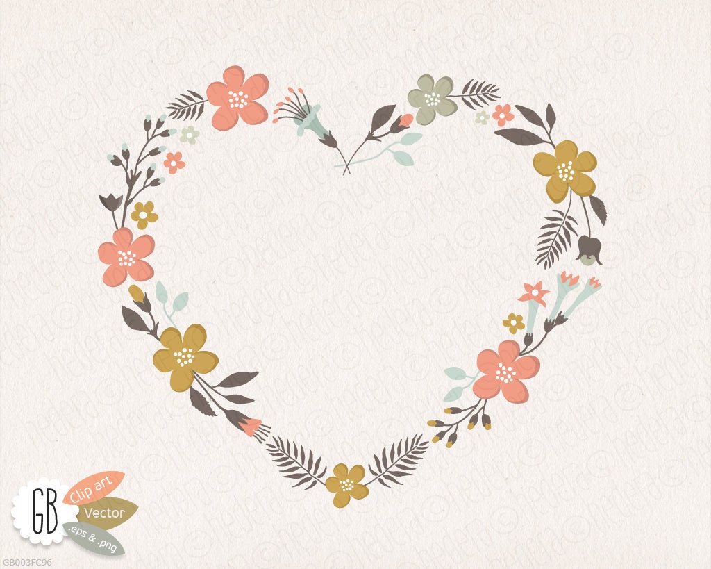Download Folk flower wreaths clip art heart vector laurels borders