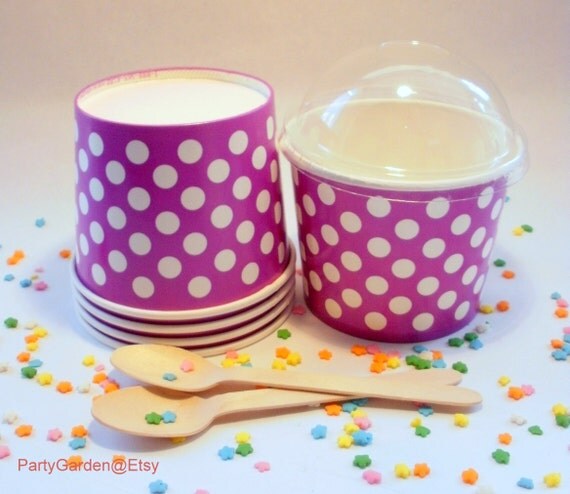25 Purple Polka Dot Ice Cream Cups - Large with DIY Labels Il_570xn