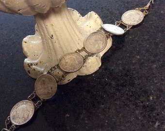 Vintage Jewelry Six Pence Bracelet Wedding for Good Luck 1950's-Nice-25% off with Coupon Code
