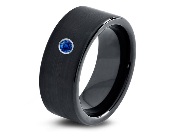 Mens Tungsten Carbide Wedding Band Ring 9mm Blue Sapphire Enamel Satin ...