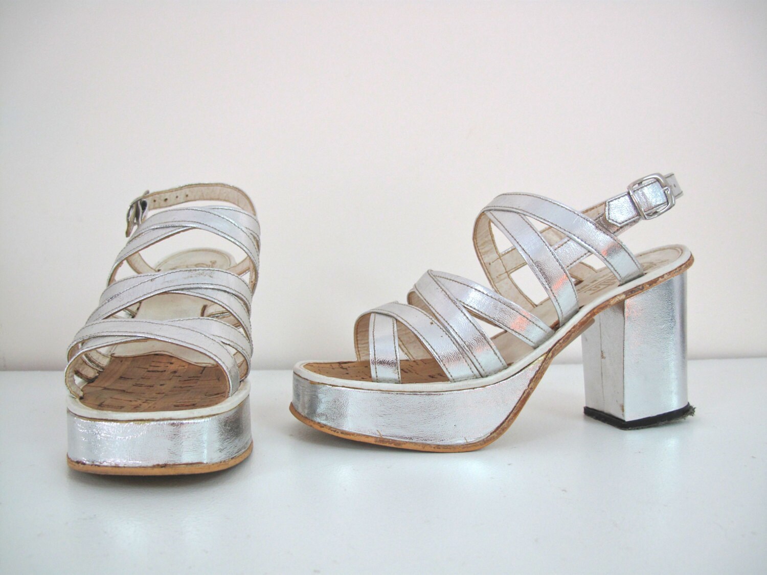 silver platform heels 70s