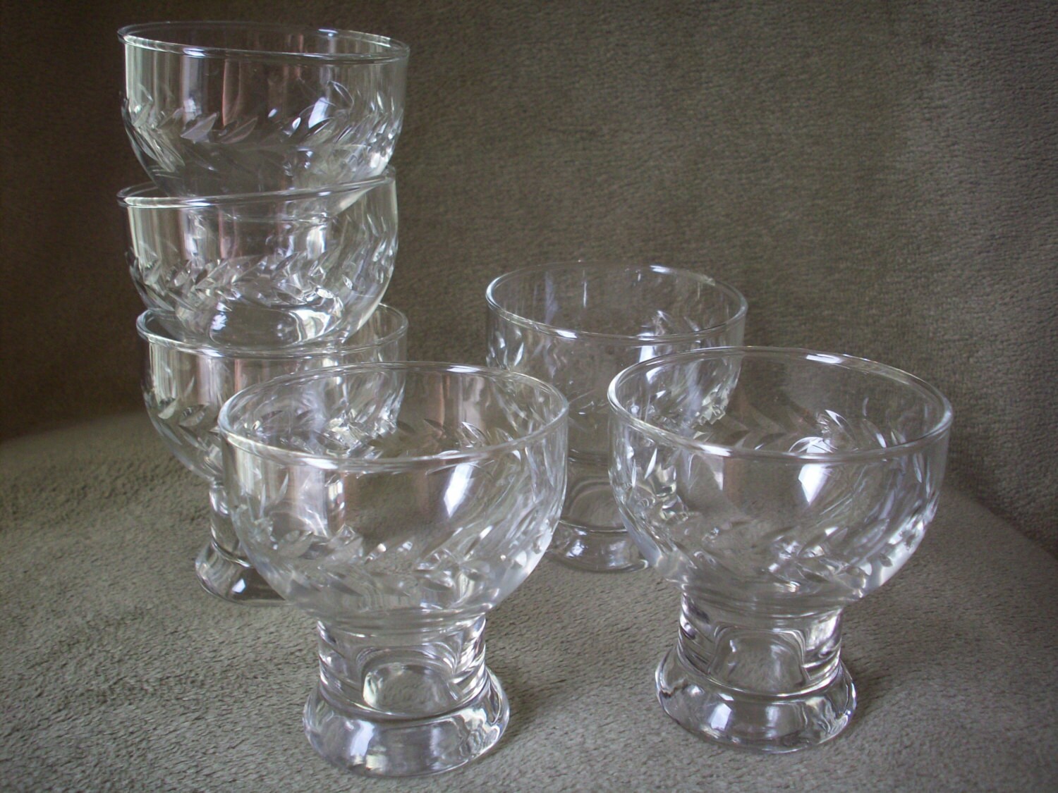 Vintage Dessert Cups 6 Etched/Cut Glass Dessert Dishes