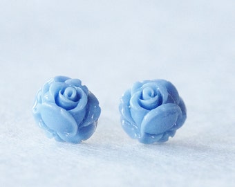 Items similar to Blue rose stud Earrings - Stud Earrings - flower ...