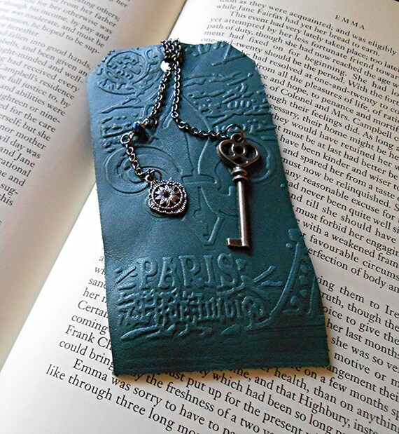 Items similar to Paris Leather Bookmark: Blue on Etsy