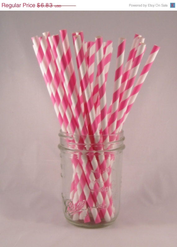 15% off - 50 Dark Pink Stripe Straws - ships less than 24 hours Il_570xn