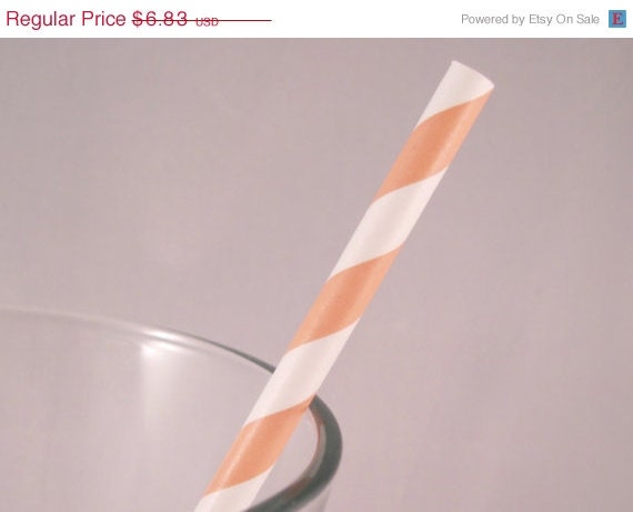 ON SALE - 50 Peach Stripe Straws - ships less than 24 hours Il_570xn