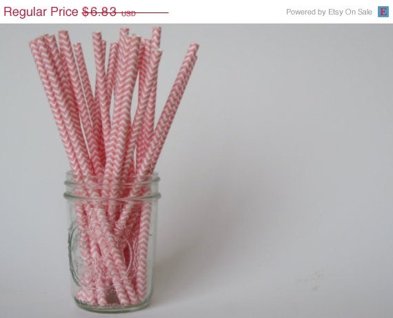 ON SALE 50 pink and White CHEVRON Paper Straw - ships less than 24 hours Il_570xn