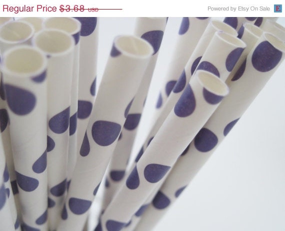 ON SALE 25 PURPLE Polka Dot Paper Straws - ships less than 24 hours Il_570xn