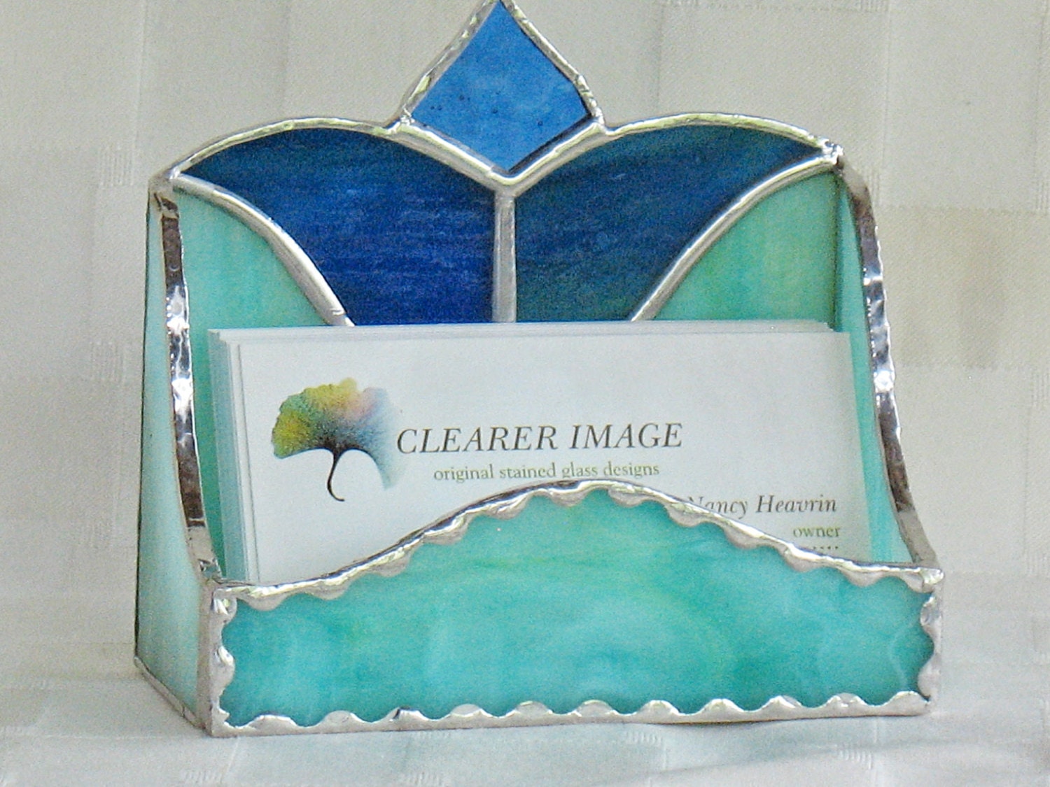 Business card holder in stained glass desk accessory office