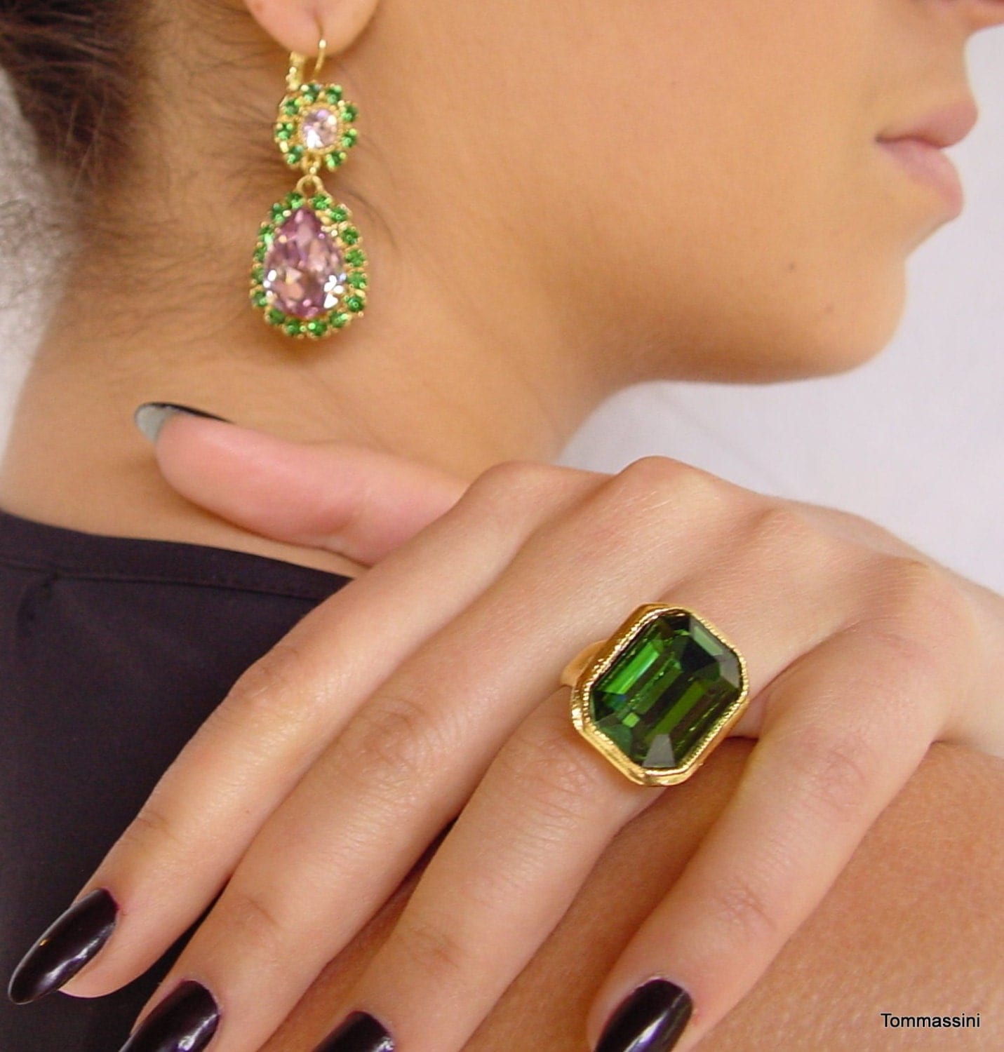Emerald Cut crystal ring Emerald Swarovski crystal Big