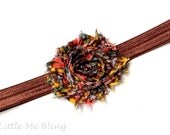 Baby Headband Brown Floral Simple Shabby Flower Fall Autumn - Gift or Photo Prop - Newborn Infant Toddler Girl Adult Elastic Bow